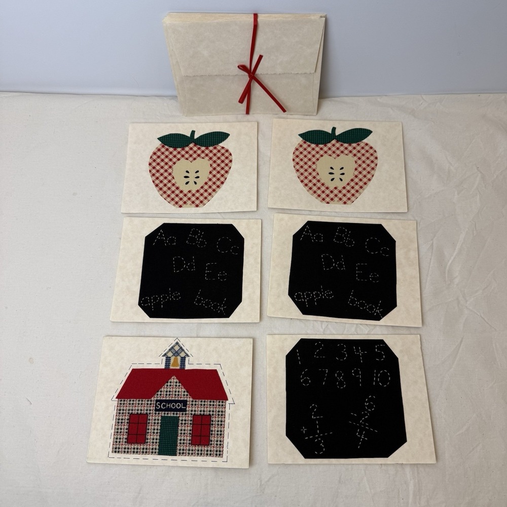 VTG 70s Handmade Greeting Cards Teacher Schoolhouse Apple Chalkboard Lot 6 CUTE